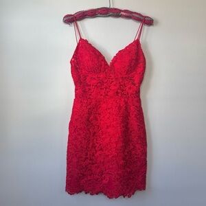 Sherri Hill Red Lace Mini Dress